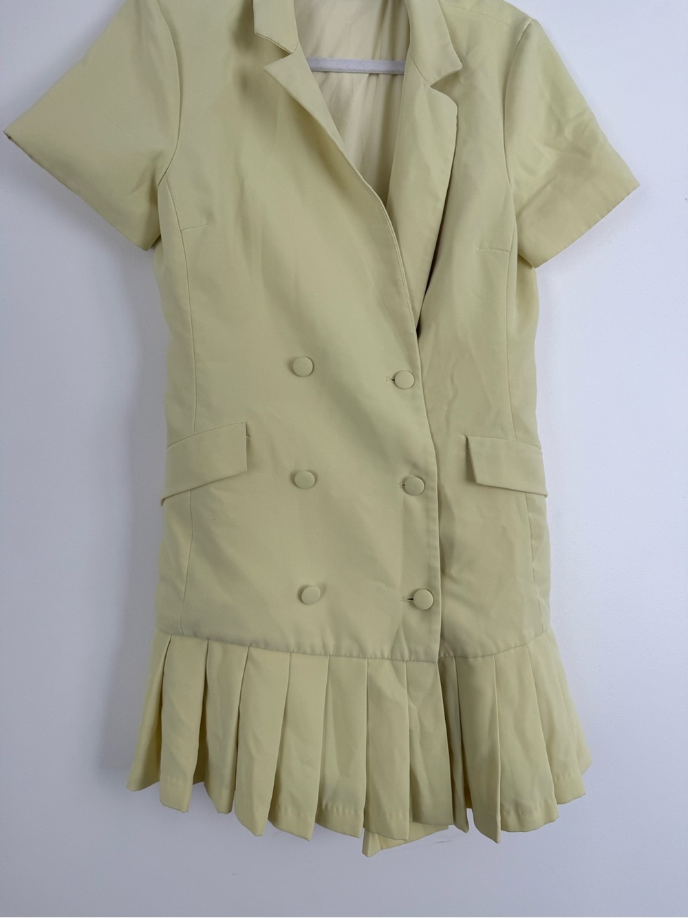 Amanda Uprichard Double-Breasted Yellow Pleated Hem Dress size Small - Picture 5 of 7